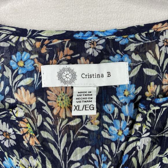 Christina B Top Womens XL Floral Print Sleeveless Layered Chiffon Boho Cottage - Picture 3 of 10